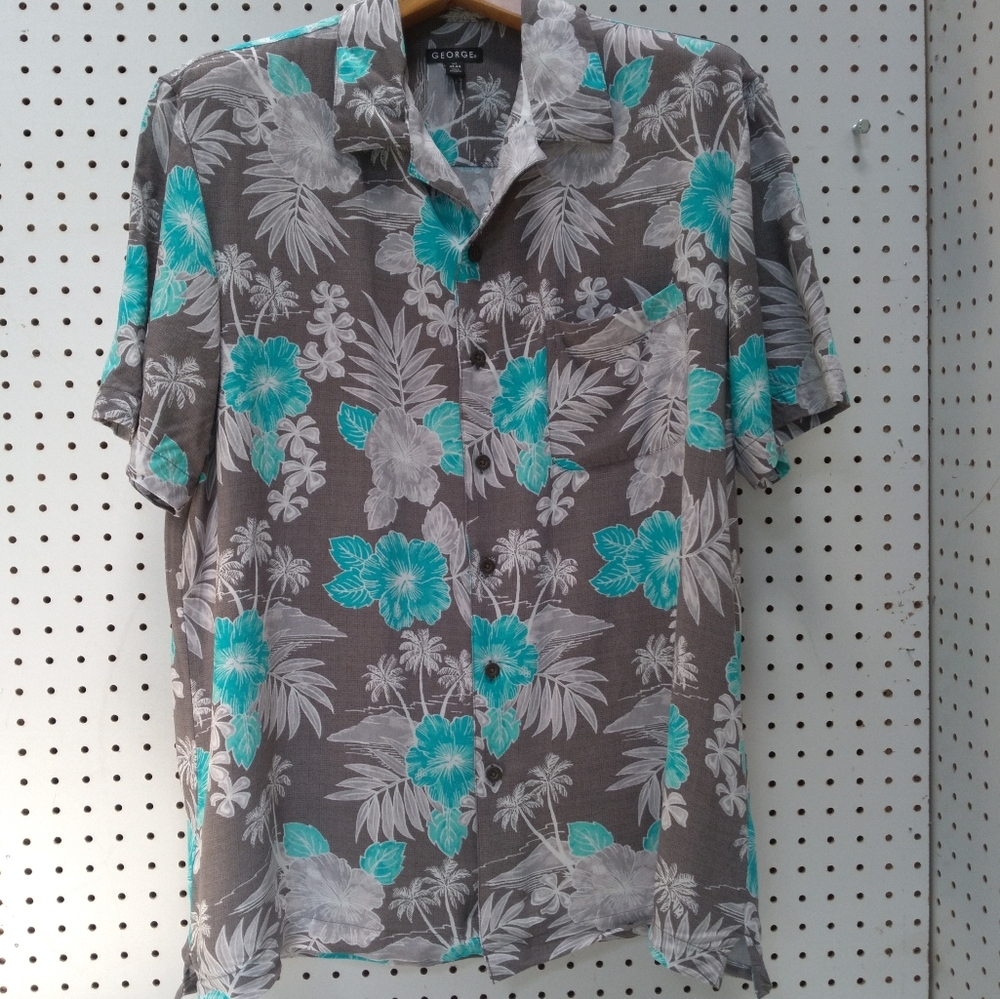 George | 100% Rayon Men's Shirt RelaxedFIT Shirt | TROPICAL AQUA GRAY